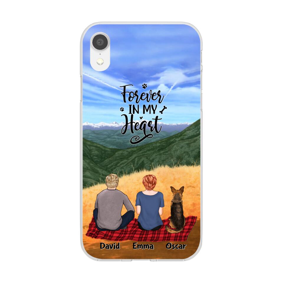 Chilling Couple and Dogs Personalized Phone Case for iPhone - Name, Skin, Hair, Dog, Background, Quote can be customized - Giftymize™️