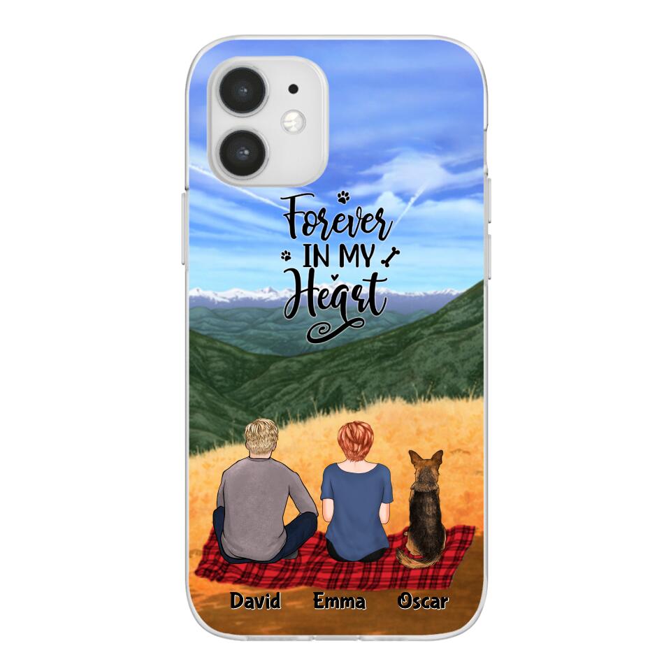 Chilling Couple and Dogs Personalized Phone Case for iPhone - Name, Skin, Hair, Dog, Background, Quote can be customized - Giftymize™️