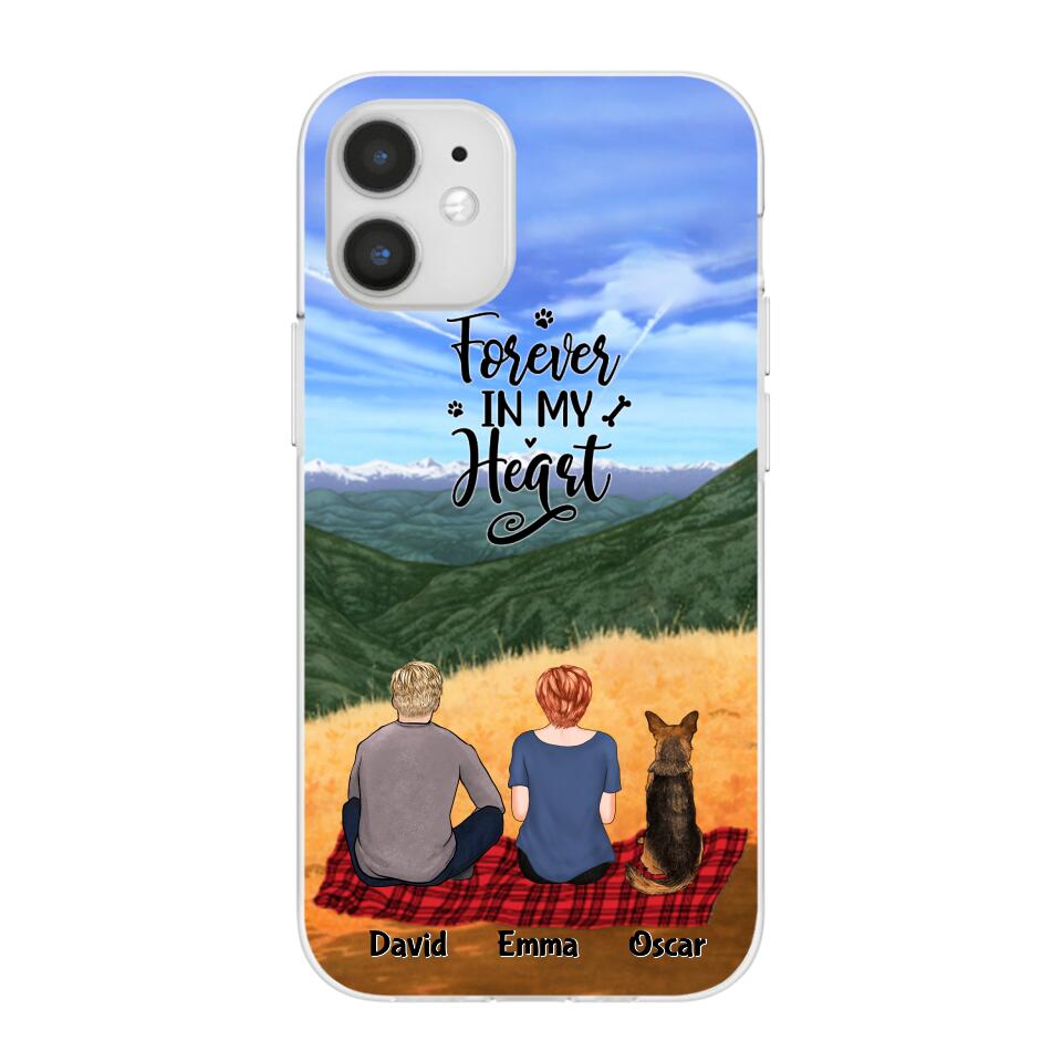 Chilling Couple and Dogs Personalized Phone Case for iPhone - Name, Skin, Hair, Dog, Background, Quote can be customized - Giftymize™️
