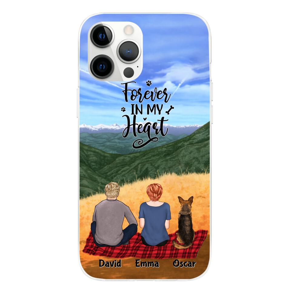 Chilling Couple and Dogs Personalized Phone Case for iPhone - Name, Skin, Hair, Dog, Background, Quote can be customized - Giftymize™️