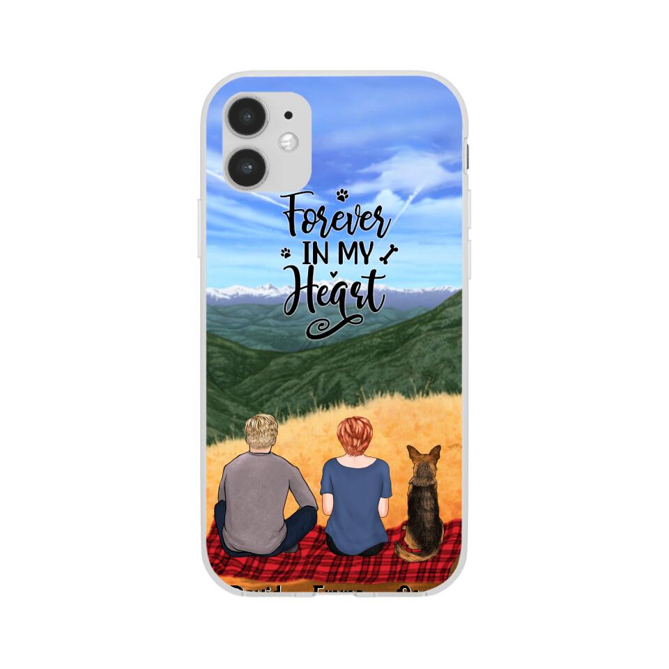 Chilling Couple and Dogs Personalized Phone Case for iPhone - Name, Skin, Hair, Dog, Background, Quote can be customized - Giftymize™️