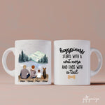 Parents and Little Son with Dogs Personalized Mug - Name, skin, hair, clothes, dog, background, and quote can be customized - Giftymize™️