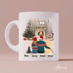 Man and Woman with Cats and Dogs Christmas Personalized Mug - Name, skin, hair, cat, dog, background, quote can be customized - Giftymize™️