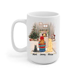 Girl with Cats and Dogs Christmas Personalized Mug - Name, skin, hair, cat, dog, background, quote can be customized - Giftymize™️