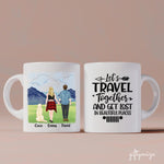 Travel Couple & Dogs Personalized Mug - Name, skin, hair, background, quote can be customized - Giftymize™️