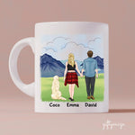 Travel Couple & Dogs Personalized Mug - Name, skin, hair, background, quote can be customized - Giftymize™️