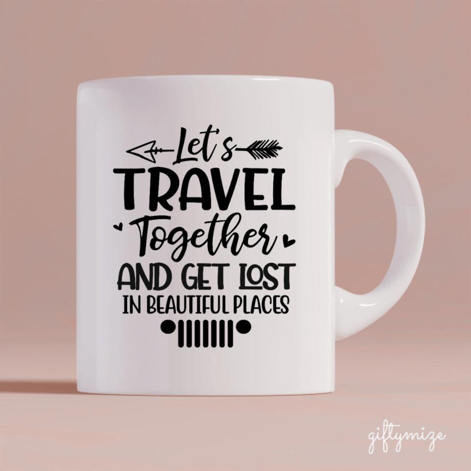 Travel Couple & Dogs Personalized Mug - Name, skin, hair, background, quote can be customized - Giftymize™️