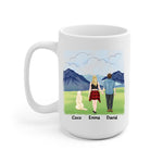 Travel Couple & Dogs Personalized Mug - Name, skin, hair, background, quote can be customized - Giftymize™️