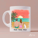 Beach Couple & Dogs Personalized Mug - Name, skin, hair, dog, background, quote can be customized - Giftymize™️