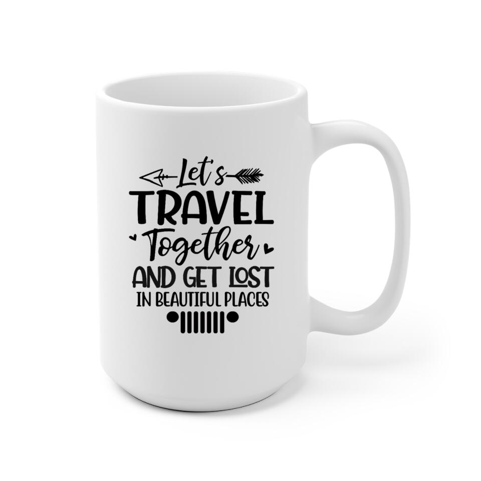Travel Couple & Dogs Personalized Mug - Name, skin, hair, background, quote can be customized - Giftymize™️