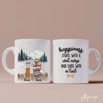 Hippie Girl and Dogs Personalized Mug - Name, skin, clothes, accessories, dog, name, quote, background can be changed - Giftymize™️