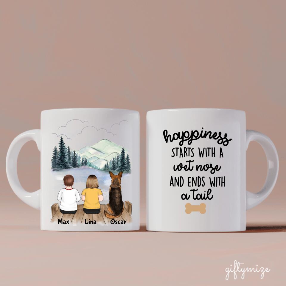 Kids and Dogs Personalized Mug - Name, skin, hair, dog, quote, background can be customized - Giftymize™️