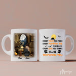Halloween Girl and Dogs Personalized Mug - Name, skin, hair, dog, quote, background can be customized - Giftymize™️