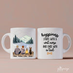 Parents and Little Daughter with Dogs Personalized Mug - Name, skin, hair, clothes, dog, background, and quote can be customized - Giftymize™️
