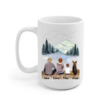 Parents and Little Son with Dogs Personalized Mug - Name, skin, hair, clothes, dog, background, and quote can be customized - Giftymize™️