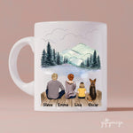 Parents and Little Daughter with Dogs Personalized Mug - Name, skin, hair, clothes, dog, background, and quote can be customized - Giftymize™️