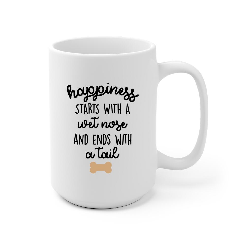 Parents and Little Son with Dogs Personalized Mug - Name, skin, hair, clothes, dog, background, and quote can be customized - Giftymize™️