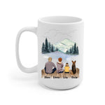 Parents and Little Daughter with Dogs Personalized Mug - Name, skin, hair, clothes, dog, background, and quote can be customized - Giftymize™️