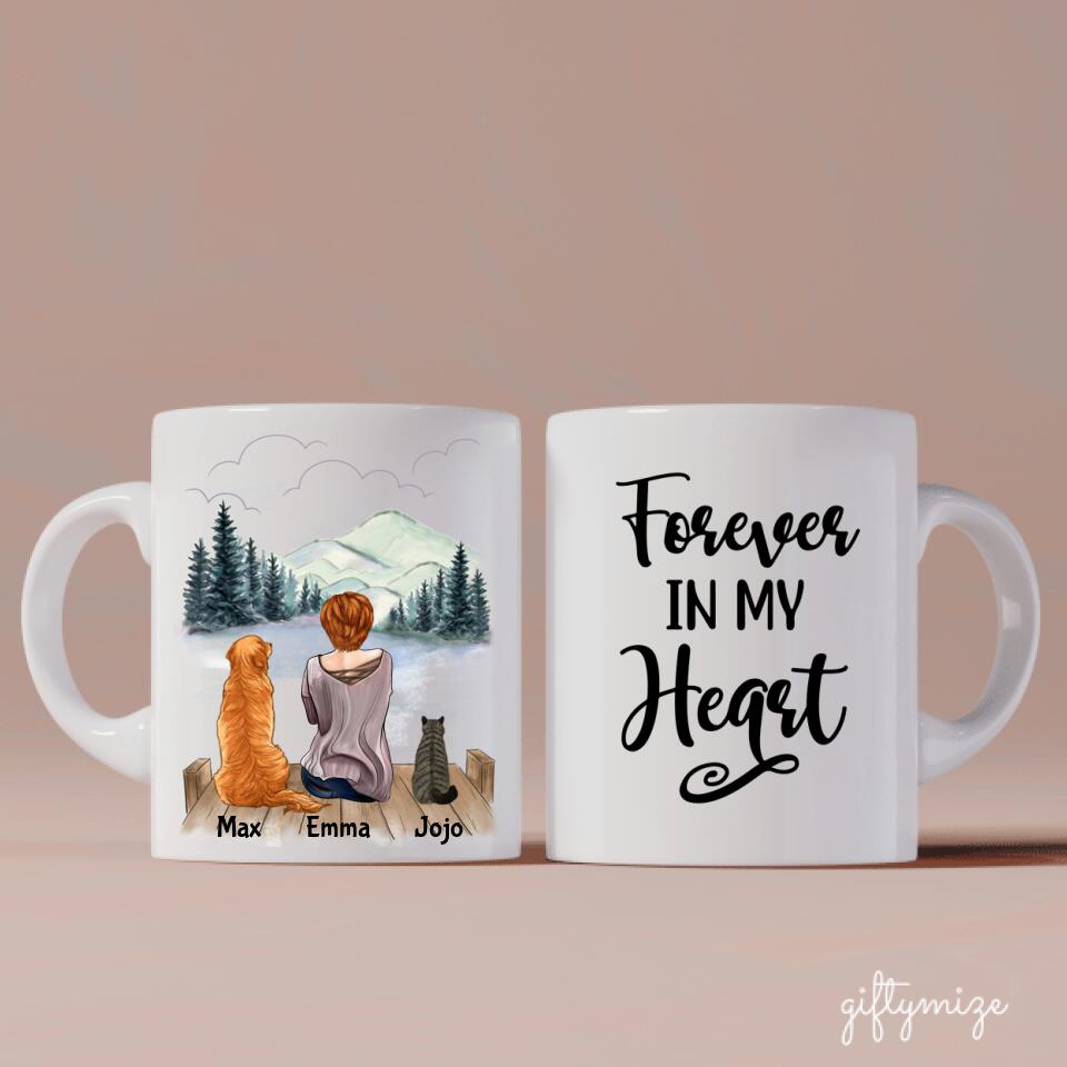 Girl and Dogs + Cats Personalized Mug - Name, skin, hair, cat, background, quote can be customized - Giftymize™️