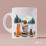Girl and Dogs + Cats Personalized Mug - Name, skin, hair, cat, background, quote can be customized - Giftymize™️