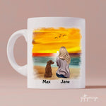 Girl and Dogs On The Beach Personalized Mug - Name, skin, hair, dog, quote, background can be customized - Giftymize™️
