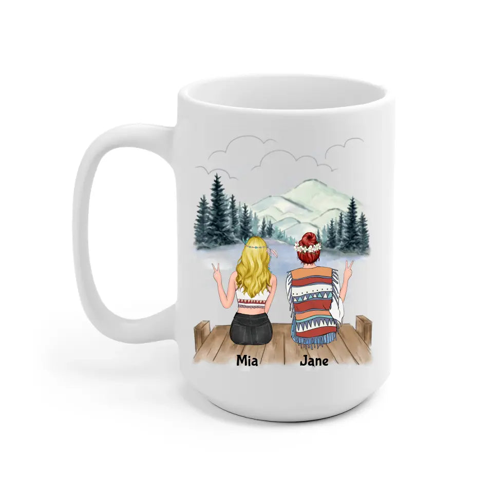 Hippie Friends Personalized Mug - Name, skin, clothes, accessories, quote, background can be changed - Giftymize™️