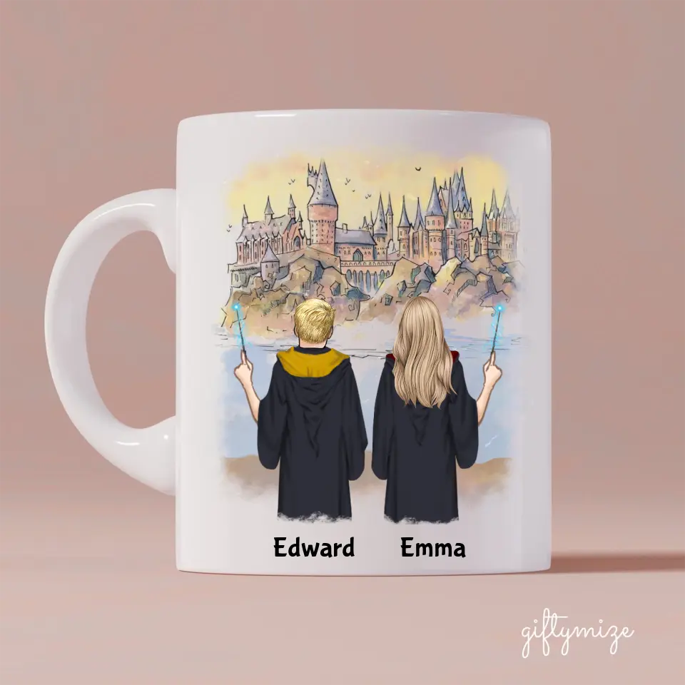 Harry Potter Inspired Man and Woman Personalized Mug - Name, skin, hair, background, quote can be customized - Giftymize™️