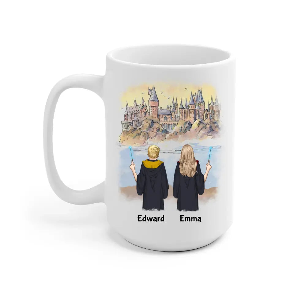 Harry Potter Inspired Man and Woman Personalized Mug - Name, skin, hair, background, quote can be customized - Giftymize™️