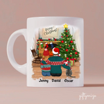 Man and Woman and Cats Christmas Personalized Mug - Name, skin, hair, cat, background, quote can be customized - Giftymize™️