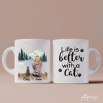 Girl and Cats Personalized Mug - Name, skin, hair, cat, background, quote can be customized - Giftymize™️