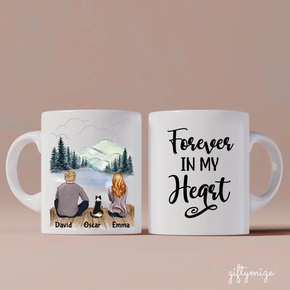 Man and Woman and Cats Personalized Mug - Name, skin, hair, cat, background, quote can be customized - Giftymize™️