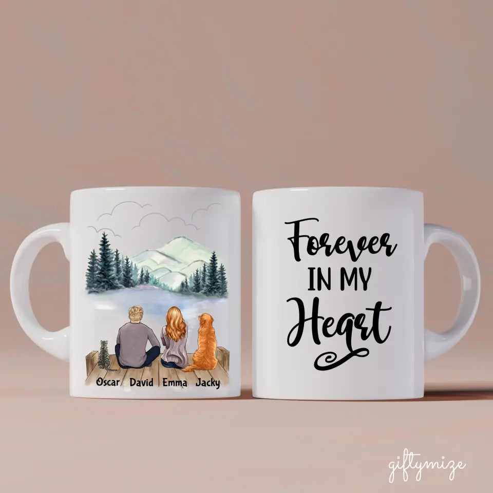 Man and Woman and Cats + Dogs Personalized Mug - Name, skin, hair, cat, background, quote can be customized - Giftymize™️