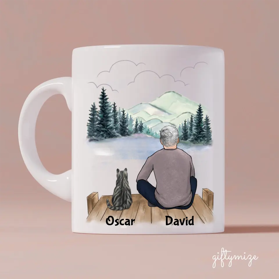 Father and Cats Personalized Mug - Name, skin, hair, cat, background can be customized - Giftymize™️