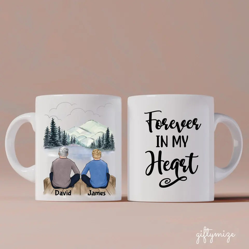 Father and Son Personalized Mug - Name, skin, hair, background can be customized - Giftymize™️