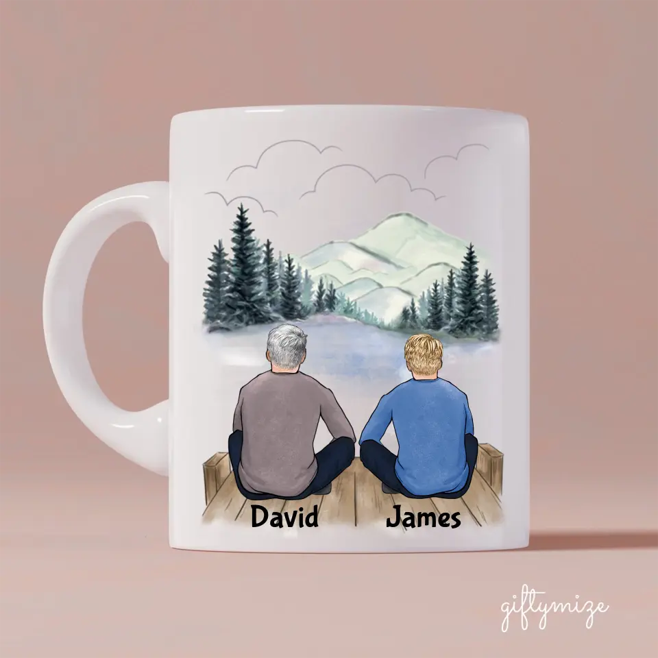 Father and Son Personalized Mug - Name, skin, hair, background can be customized - Giftymize™️