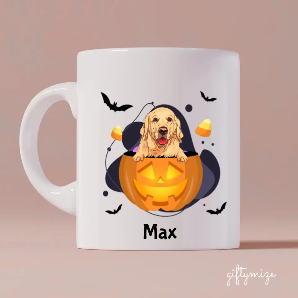 Halloween Dog and Pumpkin Personalized Mug - Name, dog, quote can be customized - Giftymize™️