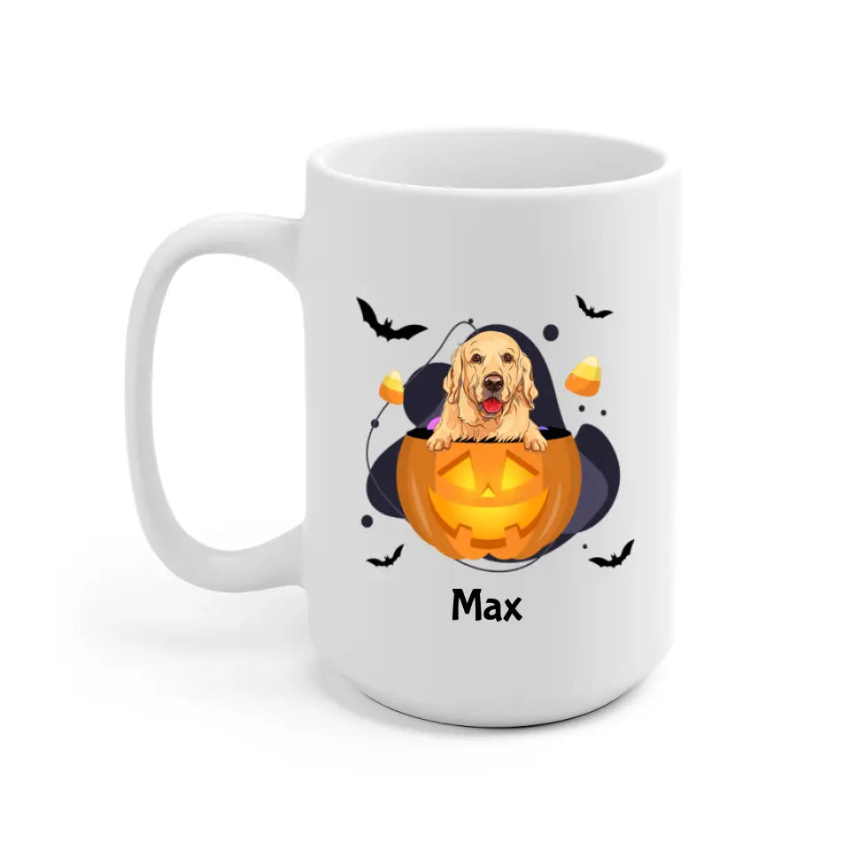 Halloween Dog and Pumpkin Personalized Mug - Name, dog, quote can be customized - Giftymize™️