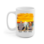 Couple & Cats on the Beach Personalized Mug - Name, skin, hair, cat, background, quote can be customized - Giftymize™️