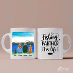 Fishing Couple with Cat and Dog Personalized Mug - Name, skin, hair, dog, cat, background, quote can be customized - Giftymize™️