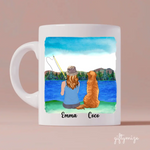 Fishing Woman and Dog Personalized Mug - Name, skin, hair, dog, background, quote can be customized - Giftymize™️