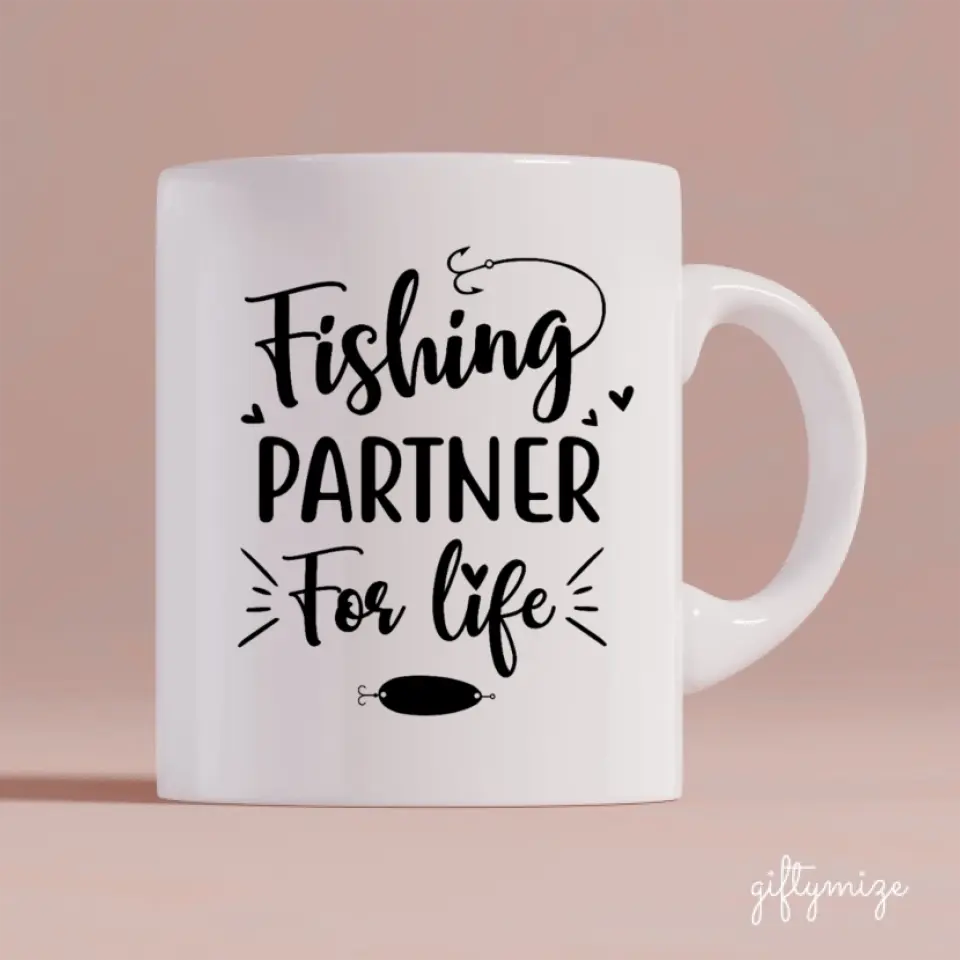 Fishing Couple with Cat and Dog Personalized Mug - Name, skin, hair, dog, cat, background, quote can be customized - Giftymize™️