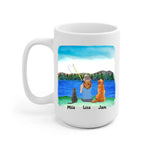 Fishing Woman with Cat and Dog Personalized Mug - Name, skin, hair, cat, dog, background, quote can be customized - Giftymize™️