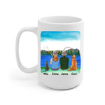 Fishing Couple with Cat and Dog Personalized Mug - Name, skin, hair, dog, cat, background, quote can be customized - Giftymize™️