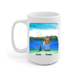 Fishing Woman and Cat Personalized Mug - Name, skin, hair, cat, background, quote can be customized - Giftymize™️