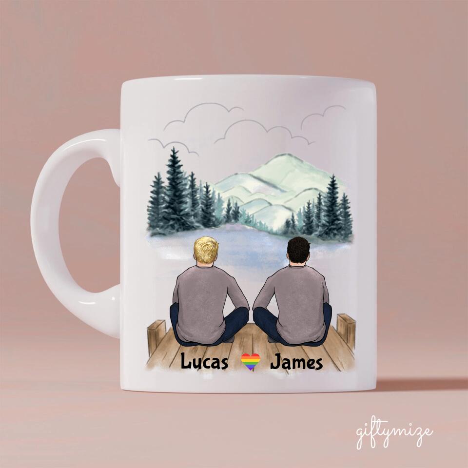 Male couple Personalized Mug - Name, skin, hair, background can be customized - Giftymize™️