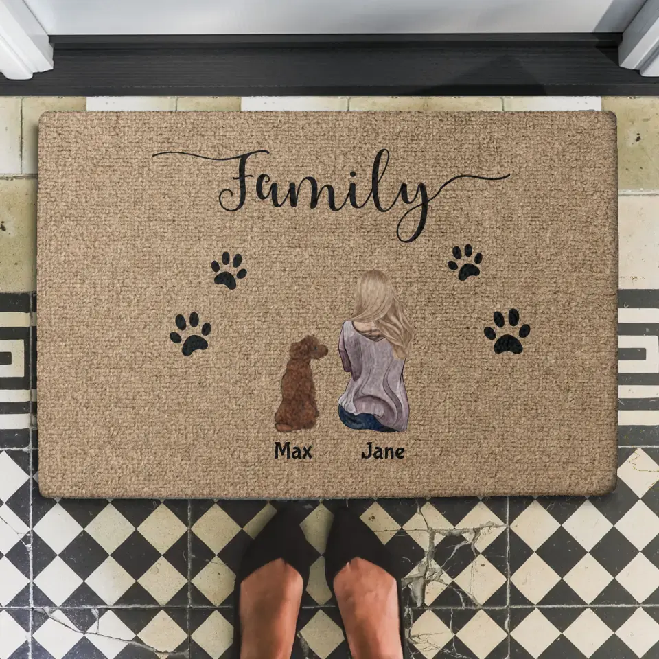Girl and dogs - Personalized dog doormat