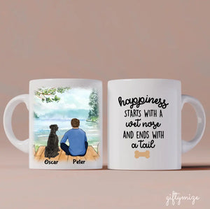 Man and Dogs Personalized Mug - Name, skin, hair, dog, background, quote can be customized