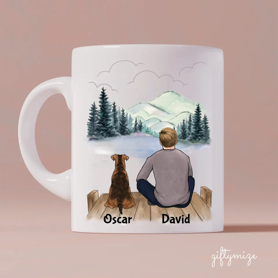 Man and Dogs Personalized Mug - Name, skin, hair, dog, background, quote can be customized