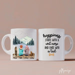 Female Couple With Beloved Dog & Cat Personalized Mug - Name, skin, hair, dog, cat, background, quote can be customized