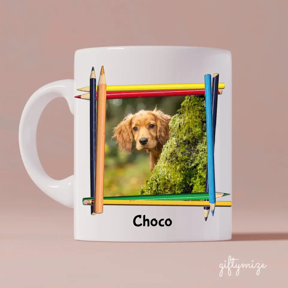 Dog Pencil Frame Upload Photo Personalized Mug - Photo, quote, name can be customized